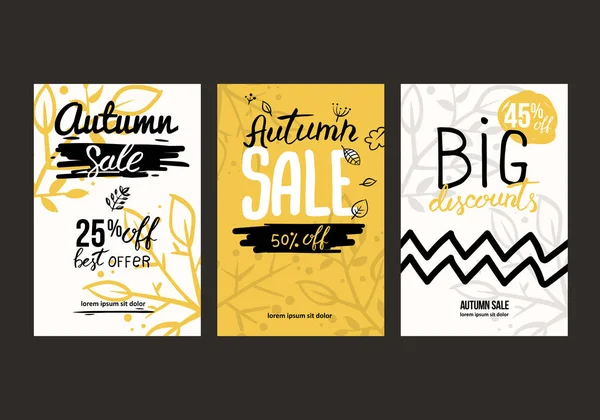 Autunno vendita modello di sfondo. Poster, cartolina, etichetta, banner design set. Layout per la vendita di shopping o poster promozionale e cornice volantino o banner web . — Vettoriale Stock