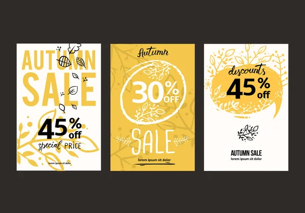 Sonbahar satış arka plan şablonu. Poster, kart, etiket, banner tasarım kümesi. Satış veya promosyon posteri ve çerçeve belgesi veya web afiş alışveriş için düzenleri.