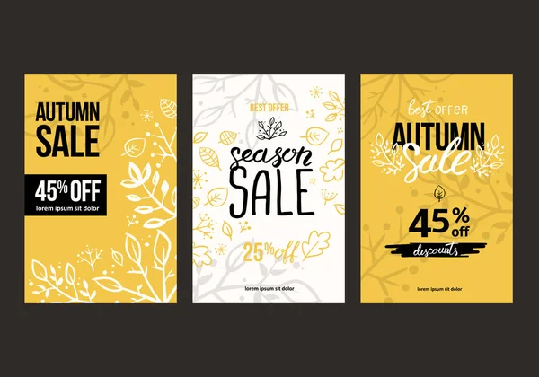 Sonbahar satış arka plan şablonu. Poster, kart, etiket, banner tasarım kümesi. Satış veya promosyon posteri ve çerçeve belgesi veya web afiş alışveriş için düzenleri.