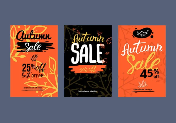 Sonbahar satış arka plan şablonu. Poster, kart, etiket, banner tasarım kümesi. Satış veya promosyon posteri ve çerçeve belgesi veya web afiş alışveriş için düzenleri.