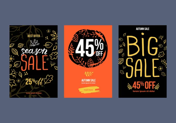 Sonbahar satış arka plan şablonu. Poster, kart, etiket, banner tasarım kümesi. Satış veya promosyon posteri ve çerçeve belgesi veya web afiş alışveriş için düzenleri.