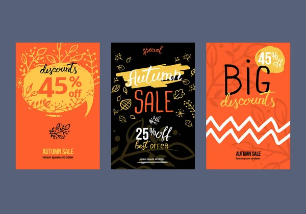 Sonbahar satış arka plan şablonu. Poster, kart, etiket, banner tasarım kümesi. Satış veya promosyon posteri ve çerçeve belgesi veya web afiş alışveriş için düzenleri.