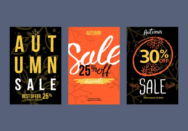 Herfst sale achtergrond sjabloon. Poster, kaart, label, banner ontwerpset. Lay-outs voor het winkelen van de verkoop of promo poster en frame bijsluiter of web banner. — Stockvector