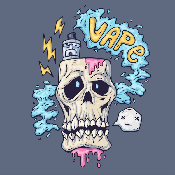 Cartoon skull exhales steam. Illustration for vape industry — Stock Vector