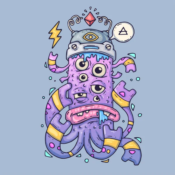 Multi eyed cartoon monster. Grappige schepsel. Cartoon vectorillustratie voor het web en print. — Stockvector