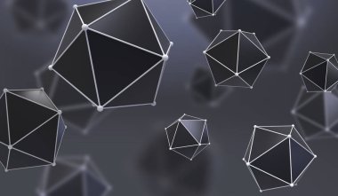 Arka plan ile geometrik şekle üçgen yüzler. Düşük Poli öğeleri kaotik bileşimi. 3D render resim.