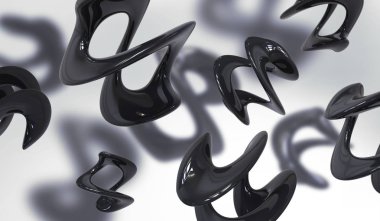 Arka plan amorf şeklinde. Biçimsiz öğeleri kaotik bileşimi. 3D render resim.