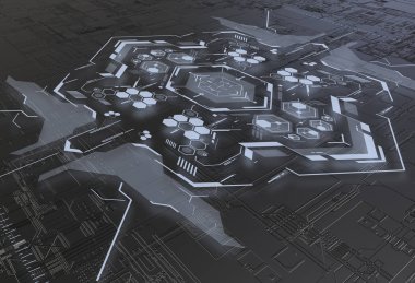 Hud UI ve Infographic öğeleri. Radar arabirimi. Uzay gemisi hightech ekran konsepti. soyut sanal grafiği.