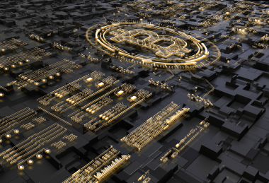 Bitcoin teknoloji soyut görselleştirme. Fütüristik estetik tasarım. Bitcoin arka plan Hud elemanları ile. Fütüristik kullanıcı arabirimi ellements web app için.