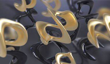 Arka plan amorf şeklinde. Biçimsiz öğeleri kaotik bileşimi. 3D render resim.