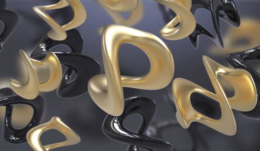 Arka plan amorf şeklinde. Biçimsiz öğeleri kaotik bileşimi. 3D render resim.