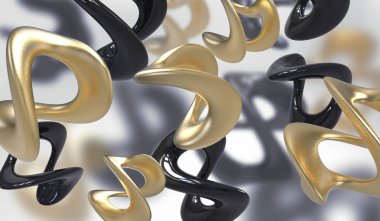 Arka plan amorf şeklinde. Biçimsiz öğeleri kaotik bileşimi. 3D render resim.