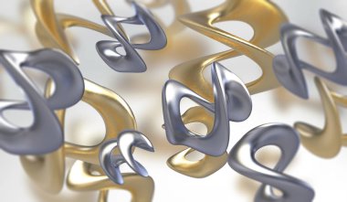 Arka plan amorf şeklinde. Biçimsiz öğeleri kaotik bileşimi. 3D render resim.