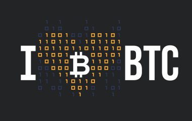 Vektör konsept illüstrasyon bitcoin sevgilisi için. Soyut şablon web ve baskı için. Yaratıcı düzen yazıt ile Btc seviyorum.