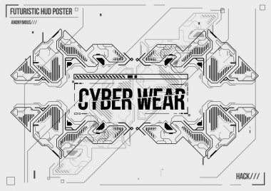 Cyberpunk fütüristik poster. Retro futuristik poster şablonu. Elektronik müzik düzeni. Modern kulüp partisi el ilanı.