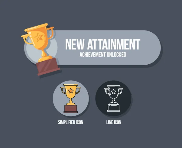 Achievement panel design. Attainment banner concept with winner cup. Reward icon in cartoon style. — Stock Vector