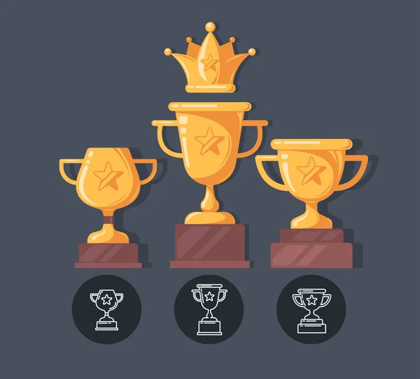 Winner Cup Flat Icons. Reward illustration in cartoon style. — Stock Vector