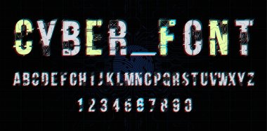 Fütüristik vektör yazı tipi tasarım. Harf ve rakam web ve uygulama Techno için yazı tipi alfabe yazın. Dijital yüksek teknoloji stil sembolleri.