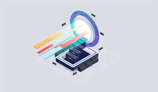 Biyometrik tasarım konsepti sanal gerçeklik ve artırılmış gerçeklik. yazılım geliştirme ve programlama. Büyük veri merkezi hesaplaması, kuantum bilgisayar biyometrik vektör teknolojisi — Stok Vektör