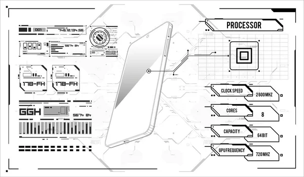 Concept de technologie innovante. Développement et codage pour smartphone. concept développement d'un nouveau smartphone dans le style HUD . — Image vectorielle