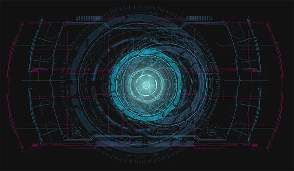 Pantalla de radar Vector azul. HUD Exhibición futurista de alta tecnología. Tecnología y ciencia, tema de análisis. Antecedentes técnicos abstractos . — Archivo Imágenes Vectoriales