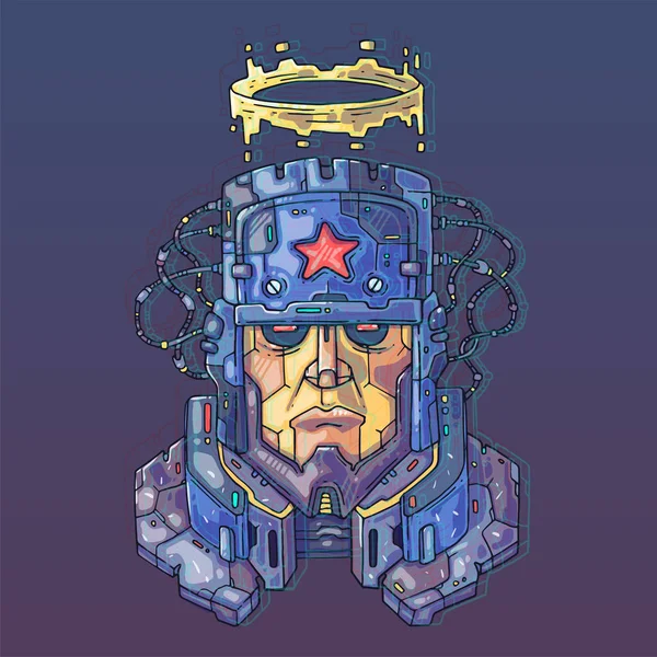 Cara de personaje en estilo virtual futurista. Cyber Punk Vector Illustration (en inglés). Dibujos animados para web e impresión. Cartel de arte cibernético de moda . — Vector de stock