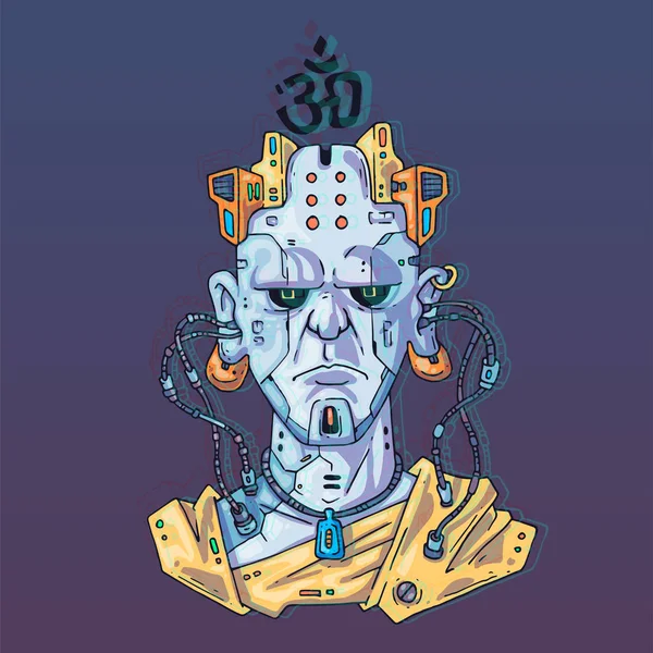 Wajah Karakter dalam gaya virtual futuristik. Cyber Punk Vector Illustration. Seni kartun untuk web dan cetak. Poster Seni Cyber Trendy . - Stok Vektor