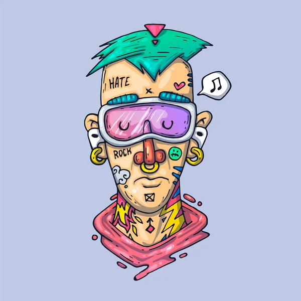 O rosto de um rapper com tatuagens. Ilustração Criativa do Vetor. Desenhos animados para web e impressão . — Vetor de Stock