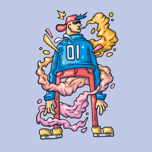 Leggy guy fume une cigarette. Illustration vectorielle créative. Dessin animé pour le web et l'impression . — Image vectorielle