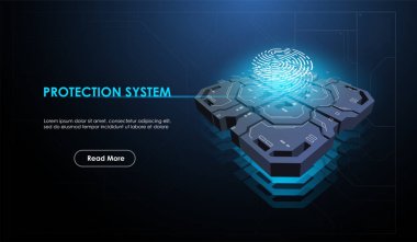 Gelecekçi Hud elementleri ile işlemci kavramı. Merkezi Bilgisayar İşlemcileri konsepti. Dijital çip, biyometrik kimliği olan gelecekçi mikroçip işlemcisi.