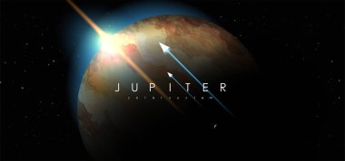 Jüpiter, yaratıcı vektör gezegen. Uzay arkaplanı. Galaksi Renkli soyut fütüristik çizimler. Güneş sistemi gezegeni.