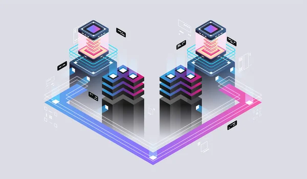 Concetto di design isometrico realtà virtuale e realtà aumentata. sviluppo e programmazione di software. Concetto di visualizzazione dei dati. Illustrazione vettoriale isometrica 3d . — Vettoriale Stock