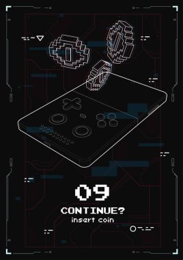 Oyun konsepti. Taşınabilir konsolda oyun bitti. Yaratıcı Hud posteri. Web ve yazdırma için modern şablon.