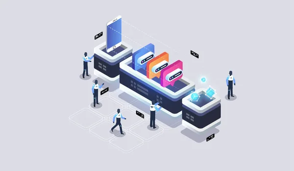 Visualização Dados Conceito Gerenciamento Rede Dados Máquina Mídia Social —  Vetores de Stock