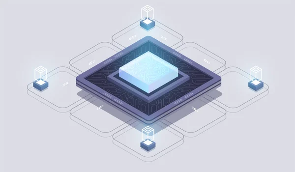 Processore Microchip Futuristico Chip Digitale Cpu Moderno Illustrazione Isometrica Moderna — Vettoriale Stock