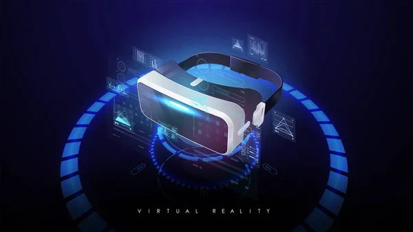 仮想現実の眼鏡。ネオンラインと抽象的なvr世界。創造的な未来の概念。ウェブとプリントのためのモダンなテンプレート. — ストックベクタ