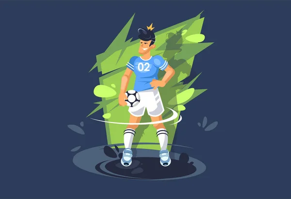 Egy fiatal srác focizik. egy focista egy labdával játszik. Atlétikai fiú.. — Stock Vector