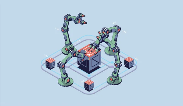 Mão Mecânica Manipulador Robôs Industriais Tecnologia Industrial Moderna Visualização Tecnológica —  Vetores de Stock