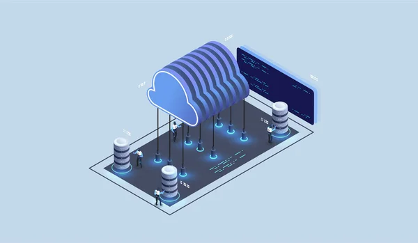 Moderna Tecnología Nube Concepto Red Base Datos Nube Estación Energía — Vector de stock