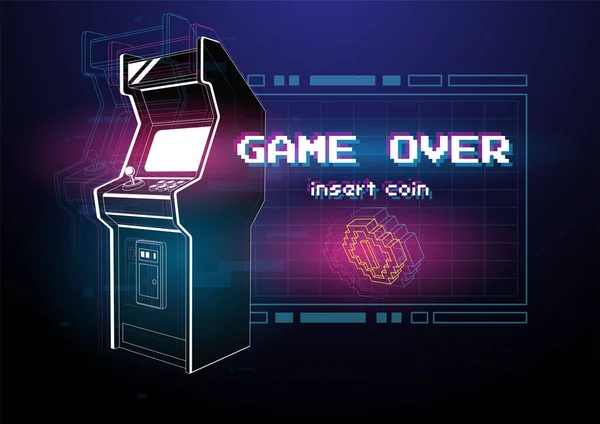 Neonová Ilustrace Herního Automatu Arcade Retro Hry Hra Let Technologický — Stockový vektor