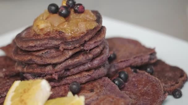 Beetroot Pancakes Plate Berries — Stock Video