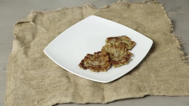 Cooking Process Potato Pancakes Draniki — Stock Video