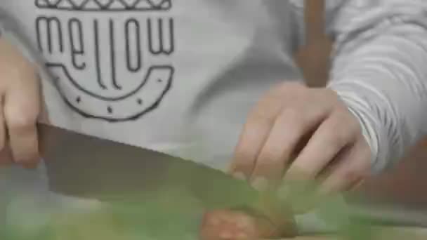リンゴをスライスする人のクローズアップ — ストック動画
