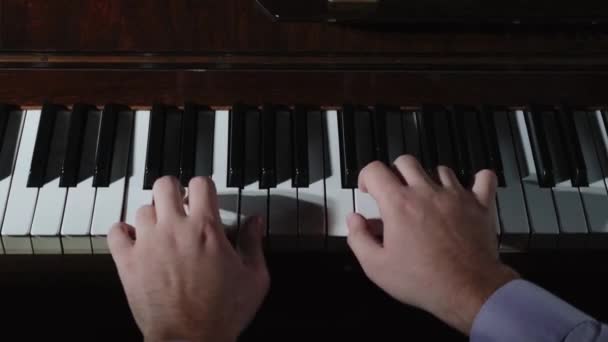 Male Hands Playing Piano Darkness — Stock Video