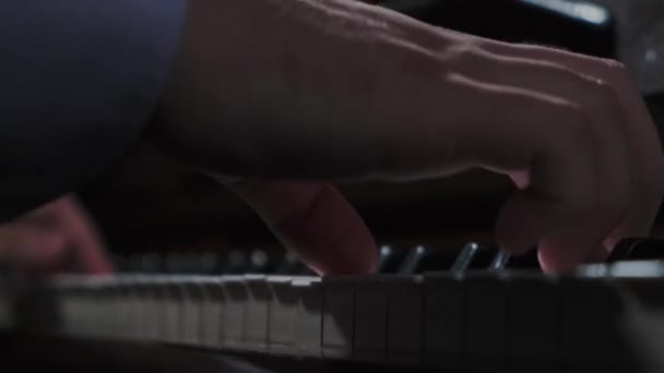 Male Hands Playing Piano Darkness — Stock Video