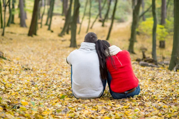 Beautiful couple in autumn park — Stock Photo, Image