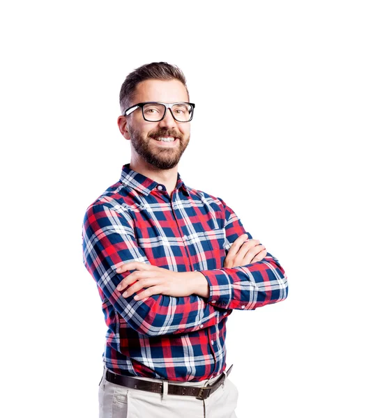 Hipster adam ekose desenli gömlek — Stok fotoğraf