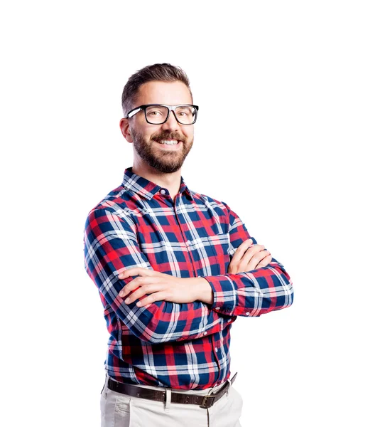 Hipster man in checked shirt — Stock Photo, Image