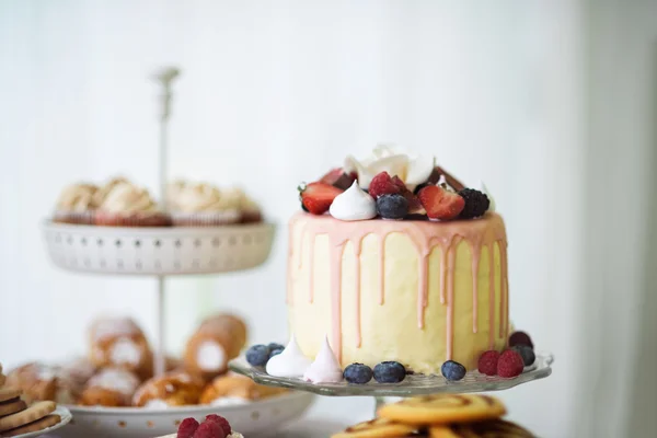 Pastel con varias bayas y merengues — Foto de Stock