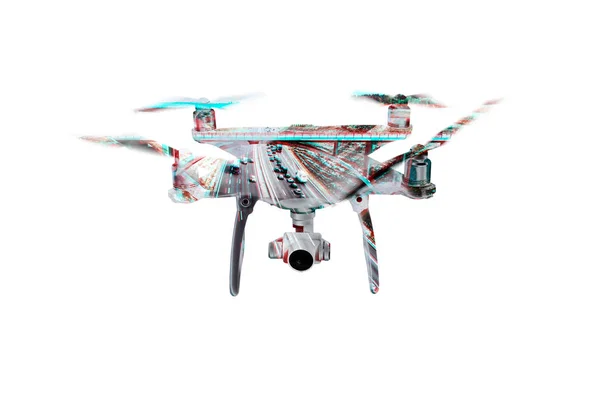 Double exposure. Hovering drone and highway and bridge, Netherla — Stock Photo, Image
